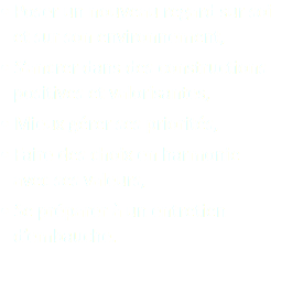 • Poser un nouveau regard sur soi  et sur son environnement,
• S’ancrer dans des constructions  positives et valorisantes,
• Mieux gérer ses priorités,
• Faire des choix en harmonie  avec ses valeurs,
• Se préparer à un entretien  d’embauche.